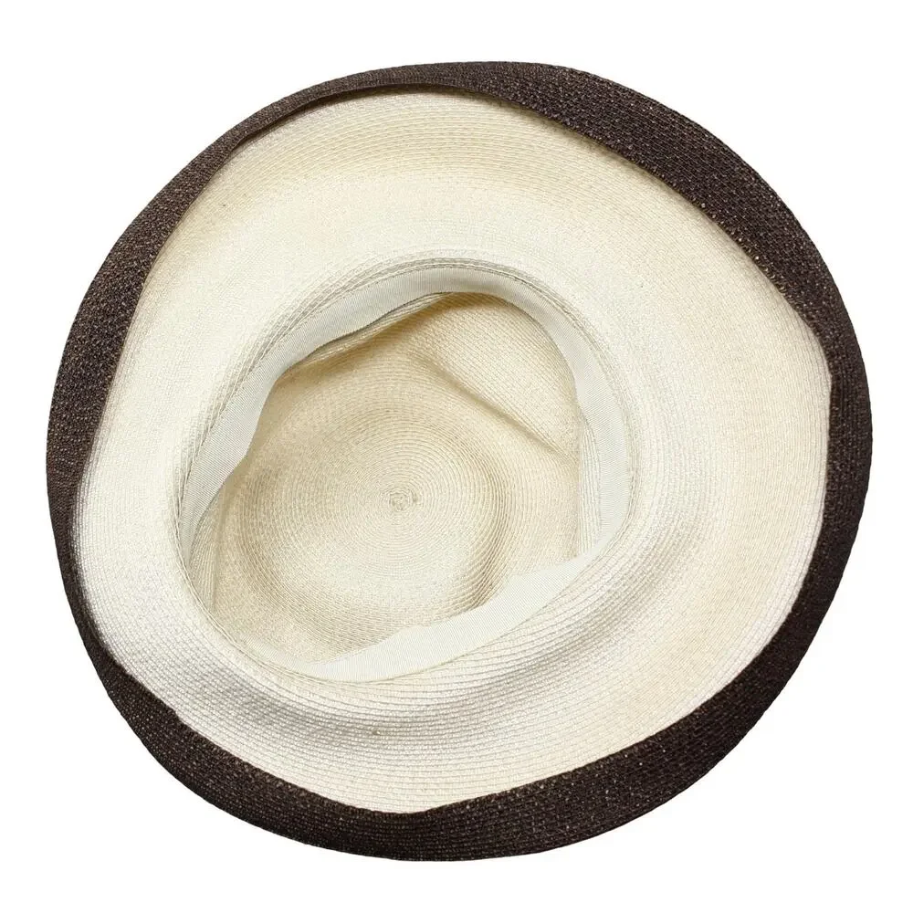 Vintage Wide Brim Straw Sun Hat Cream Brown Ribbon Summer Resort Chic - Hey Viv